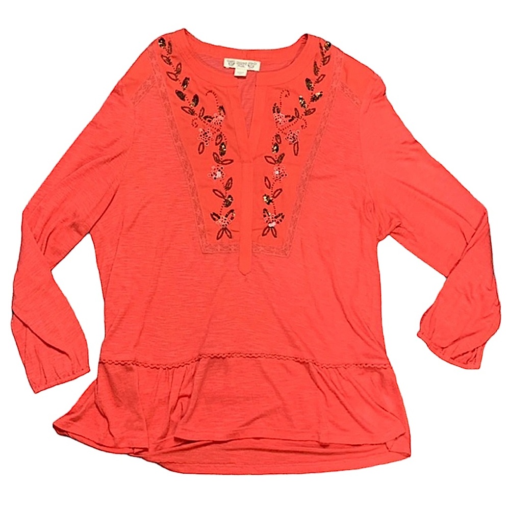 VINTAGE AMERICA: Long Sleeve Beaded Peplum Blouse - Size XL